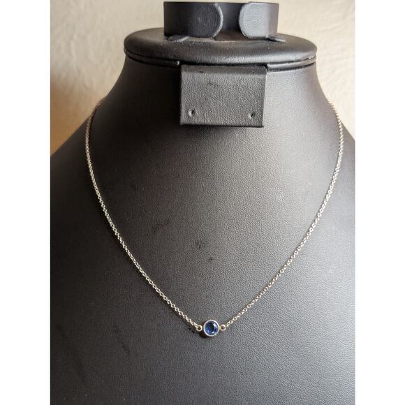 925 Sterling Silver Floating Blue Crystal Pendant 17" Necklace - Picture 5 of 5